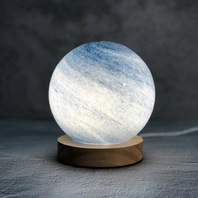 Nordic style bedside table lamp with glass shade and USB cable in selected colour
