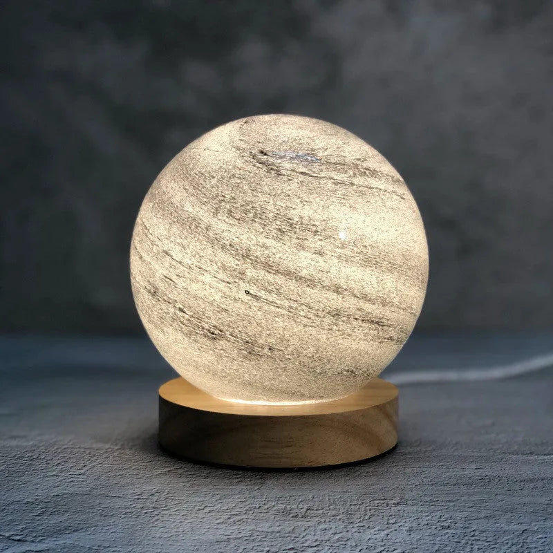 Nordic style bedside table lamp with glass shade and USB cable in selected colour