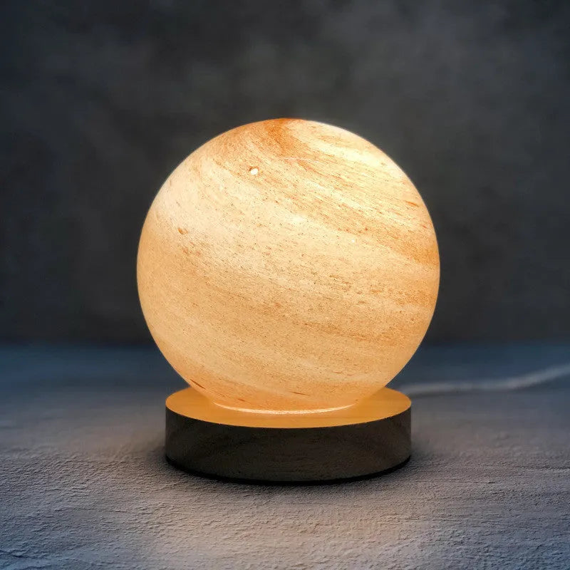 Nordic style bedside table lamp with glass shade and USB cable in selected colour