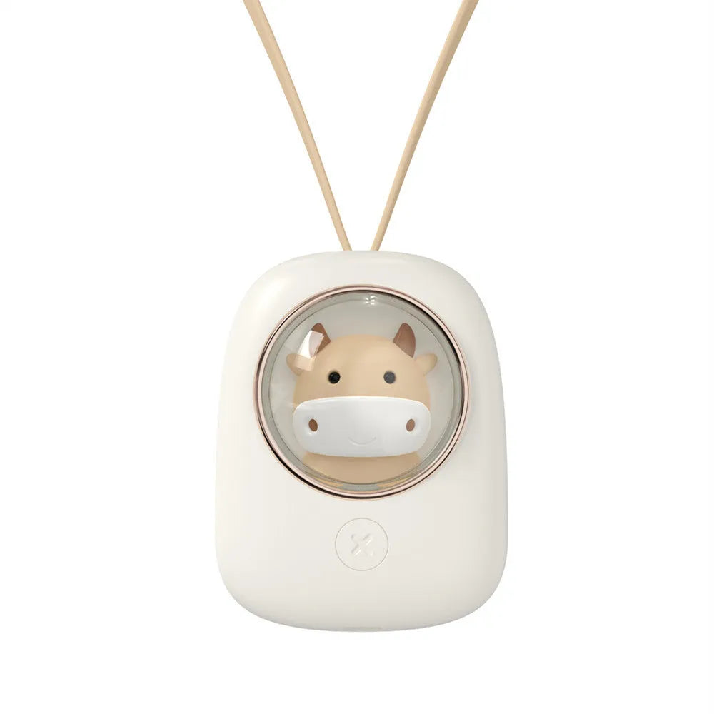Portable hanging neck fan USB rechargeable mini fan with 3 speeds, 1200mAh battery, compact 82x63x48mm size, white-squirrel colour