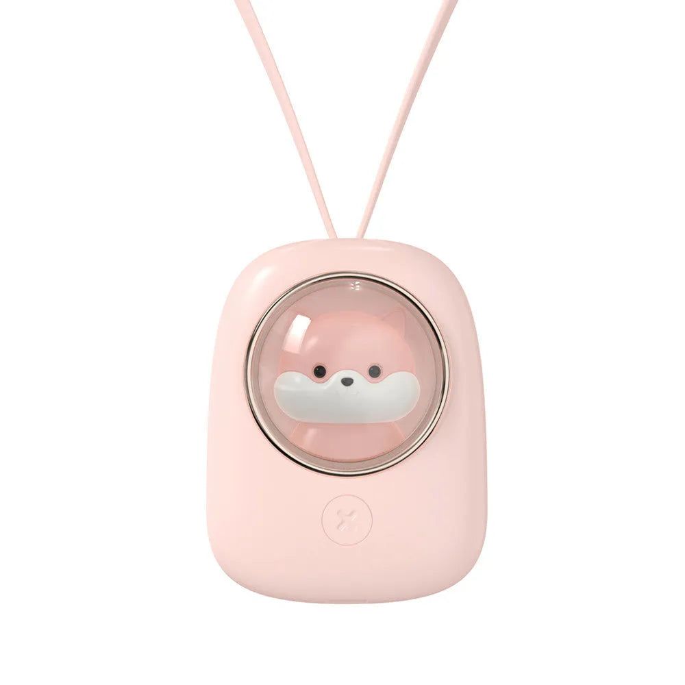 Portable hanging neck fan USB rechargeable mini fan with 3 speeds, 1200mAh battery, compact 82x63x48mm size, white-squirrel colour