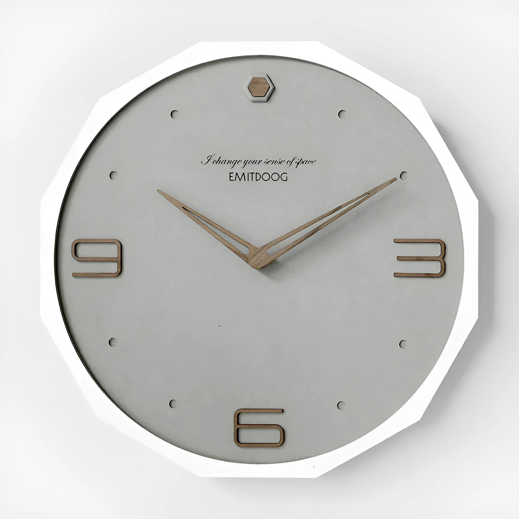 Round 12-inch Nordic wall clock with perforated metal design in four colour options