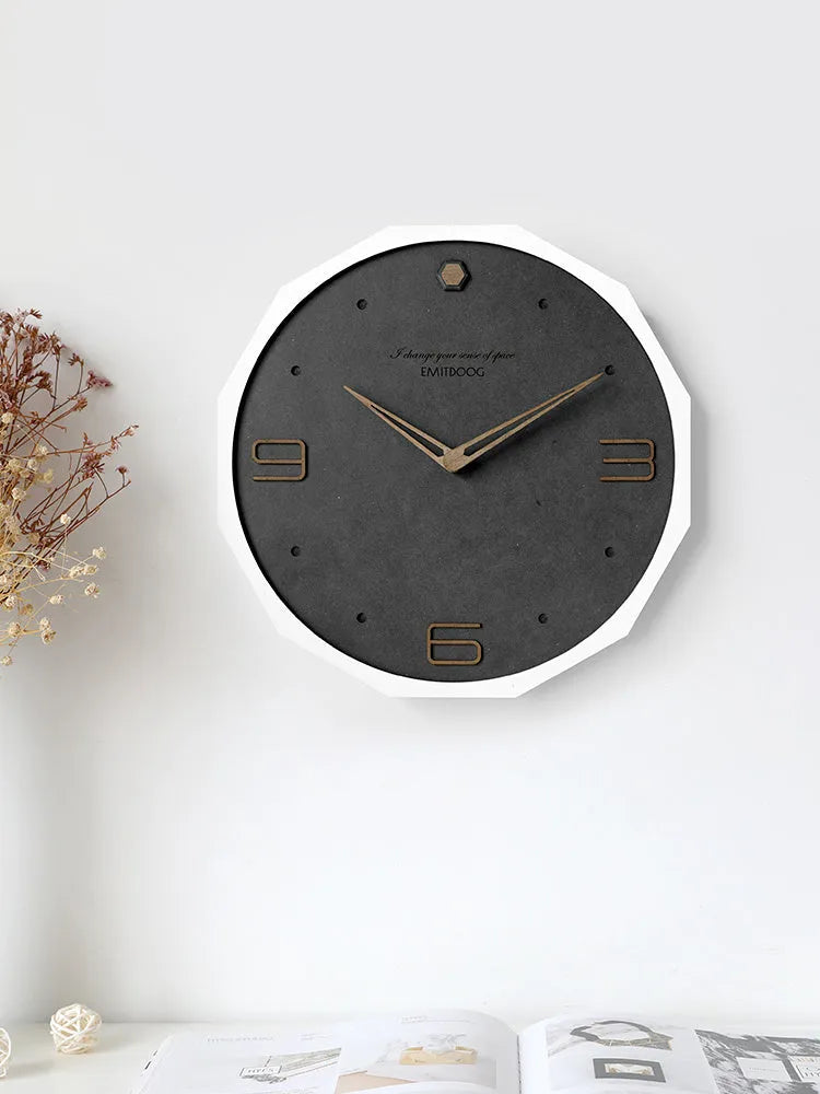 Round 12-inch Nordic wall clock with perforated metal design in four colour options