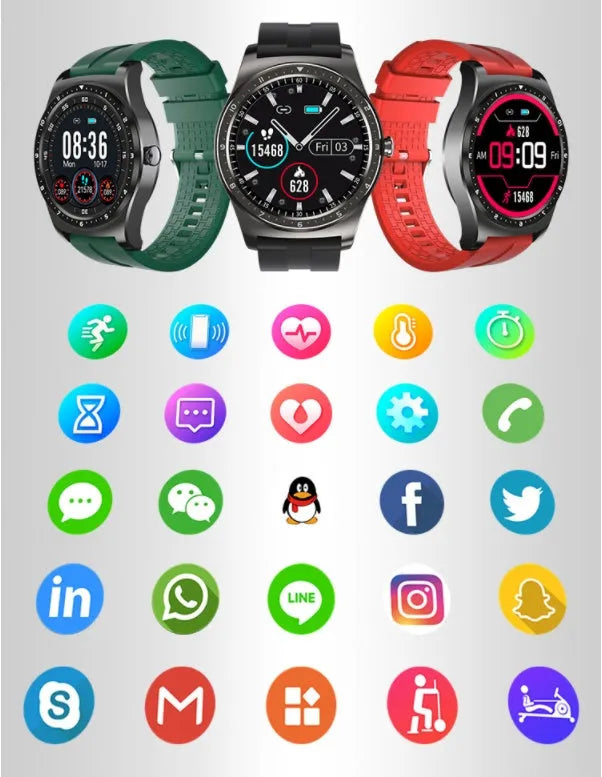 Full circle touch screen smart watch for health monitoring on a silicone wrist strap