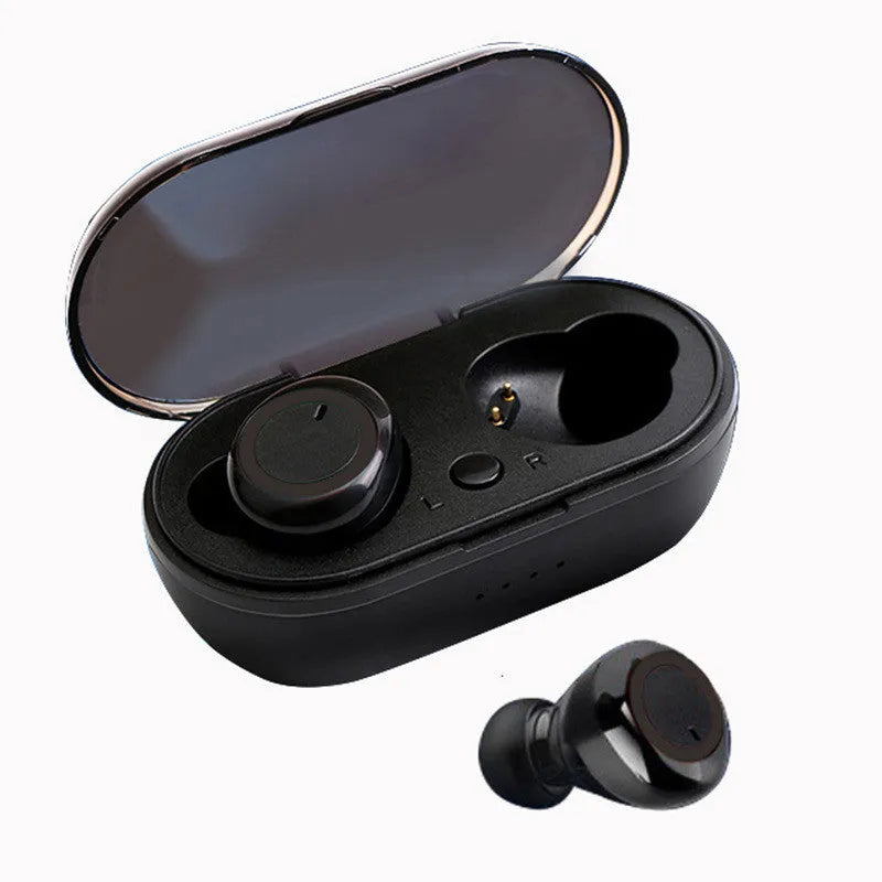 TWS Bluetooth wireless stereo headset with earplug-style design shown in black colour variant
