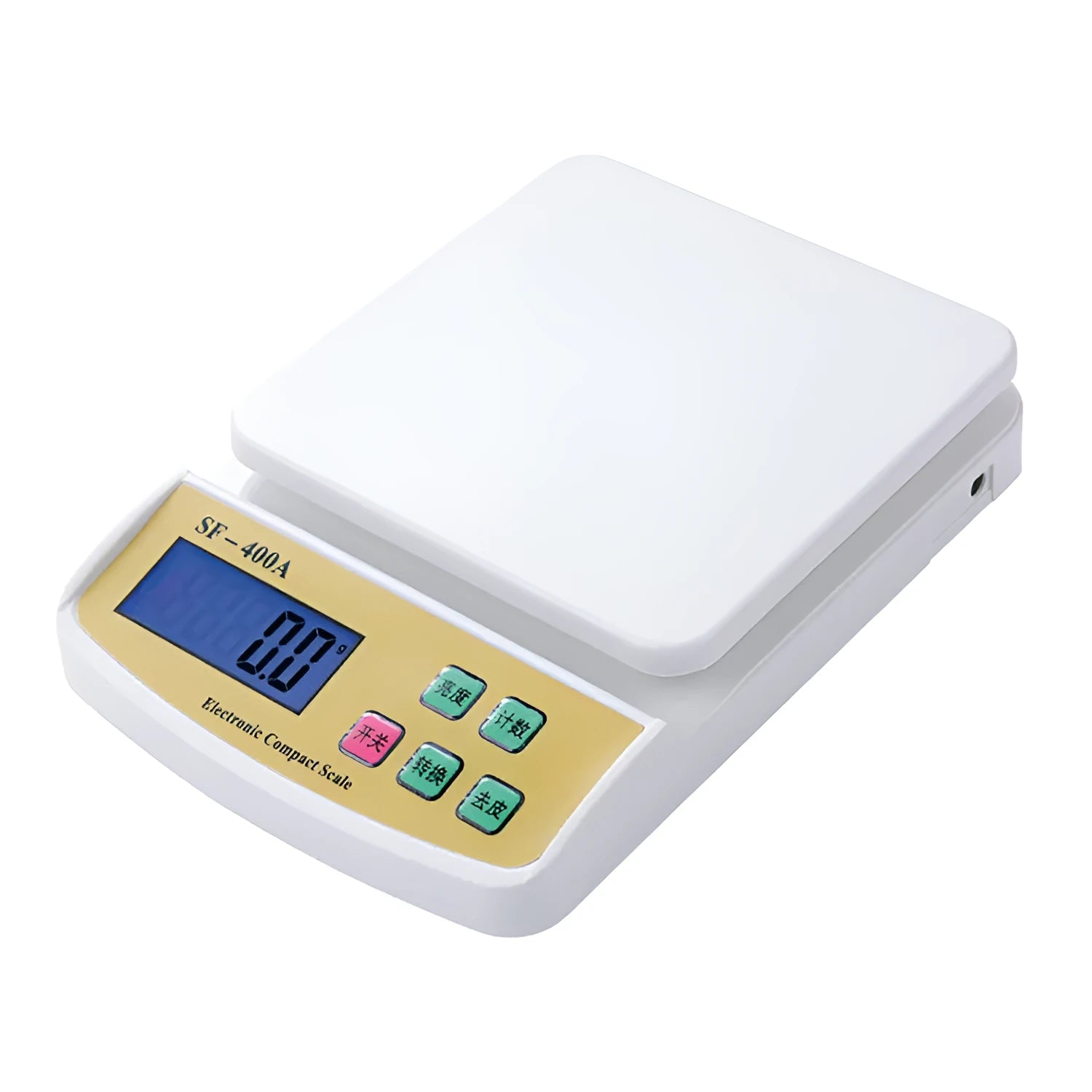 SF-400A digital kitchen scale with electronic display showing weight measurement