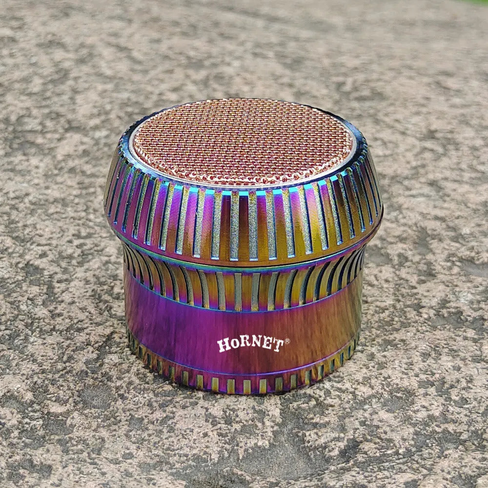 Creative mushroom-shaped zinc alloy metal smoke grinder with keychain and multi-functional tools on display
