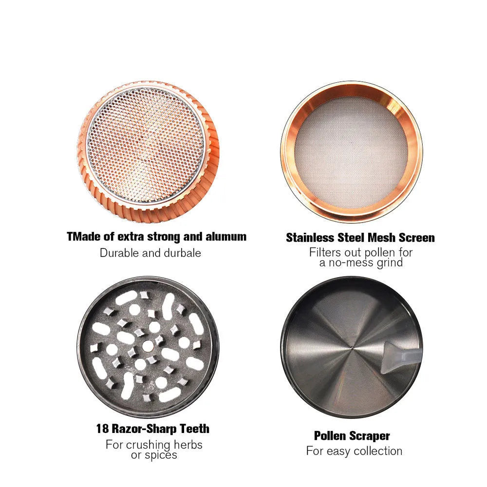 Creative mushroom-shaped zinc alloy metal smoke grinder with keychain and multi-functional tools on display