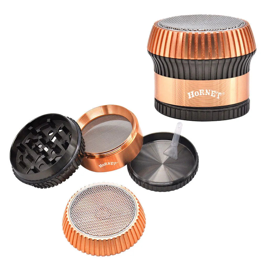 Creative mushroom-shaped zinc alloy metal smoke grinder with keychain and multi-functional tools on display