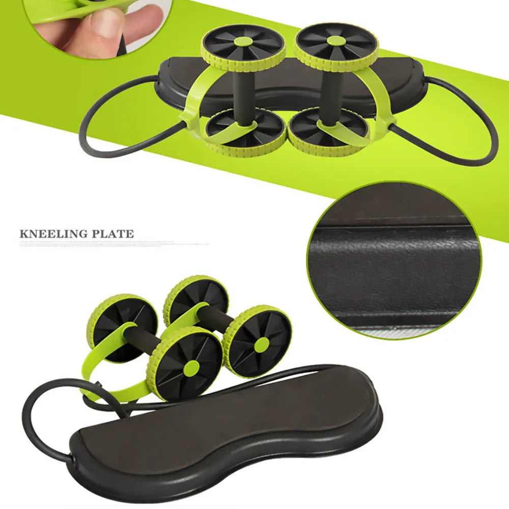Black quiet ab wheel with ABS PP frame and EVA cushion on a neutral background