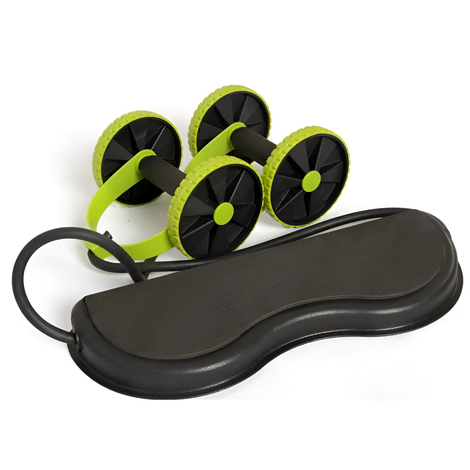Black quiet ab wheel with ABS PP frame and EVA cushion on a neutral background