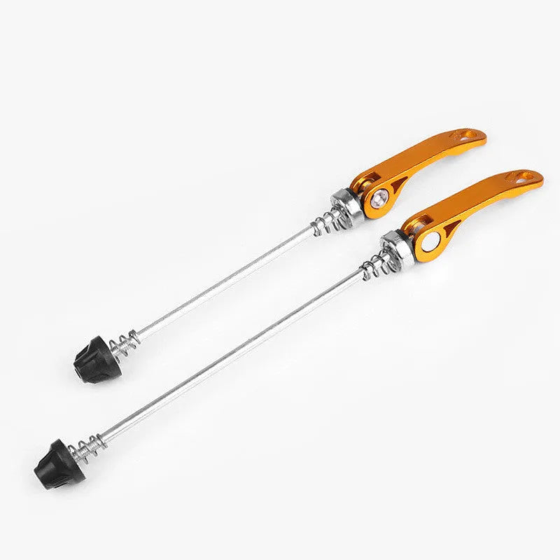 Bicycle quick release lever in silver, gold, red, blue and black colours