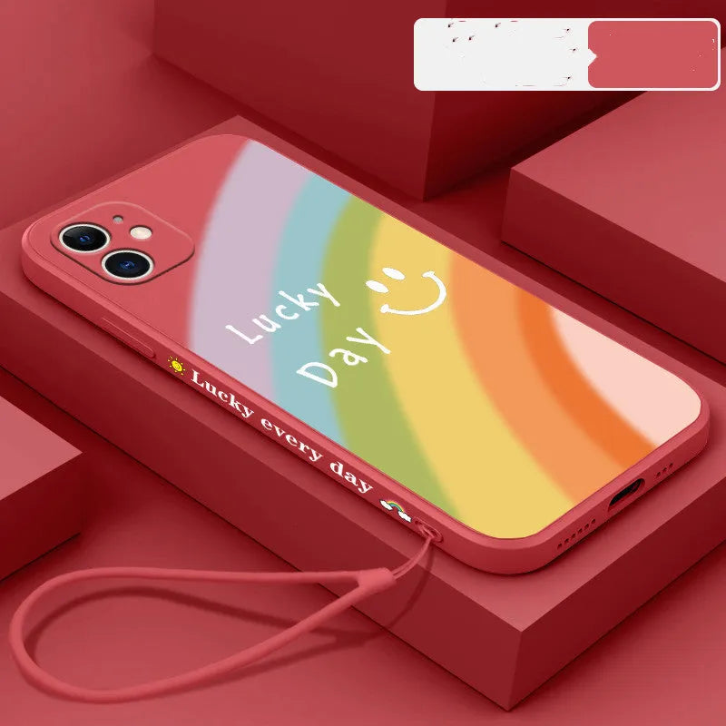 Rainbow Smiley silicone phone case for iPhone with classic straight edge design