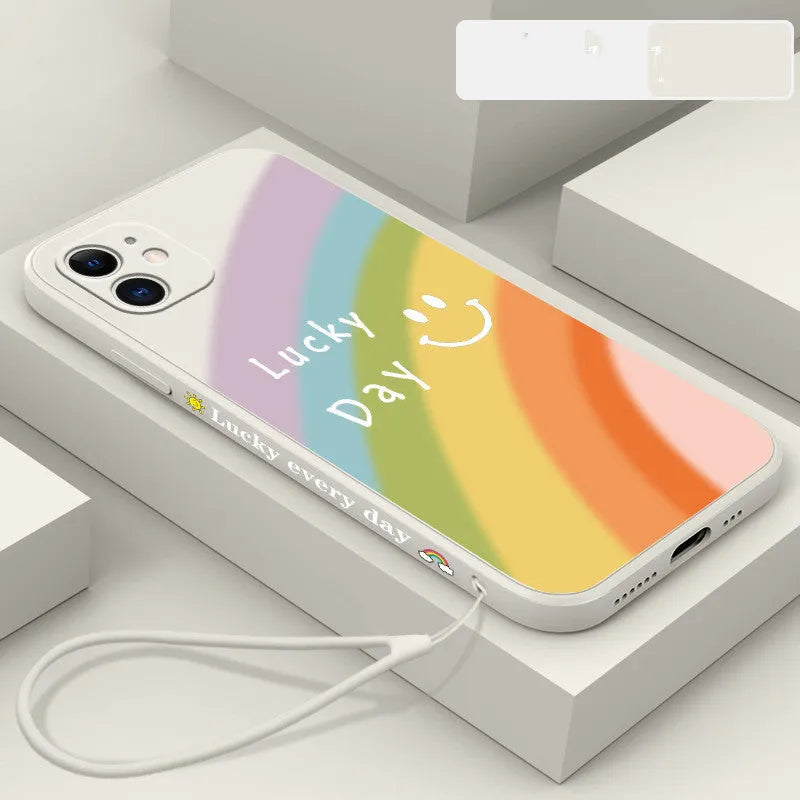 Rainbow Smiley silicone phone case for iPhone with classic straight edge design
