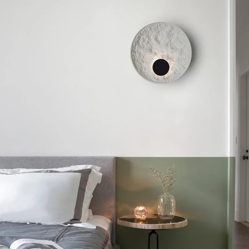 White iron wall lamp with modern digital design for bedside and hotel lighting