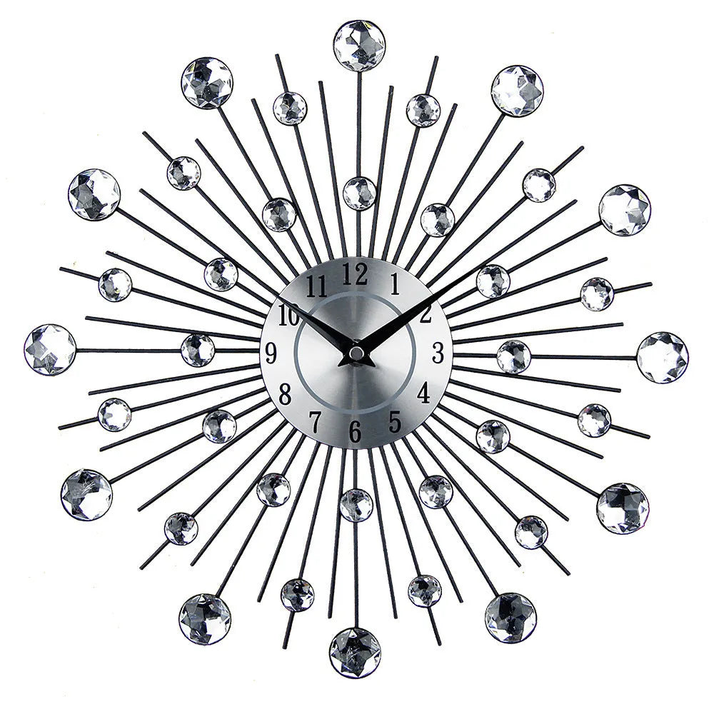 33cm round silver metal wall clock with aluminium dial on a wall