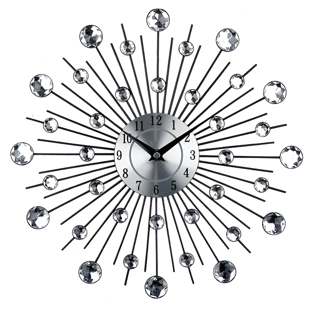 33cm round silver metal wall clock with aluminium dial on a wall