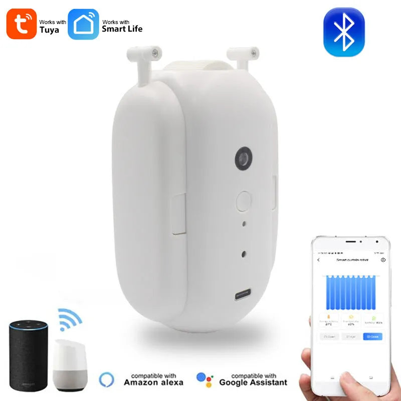 Smart curtain robot with Bluetooth and app control mounted on a rail