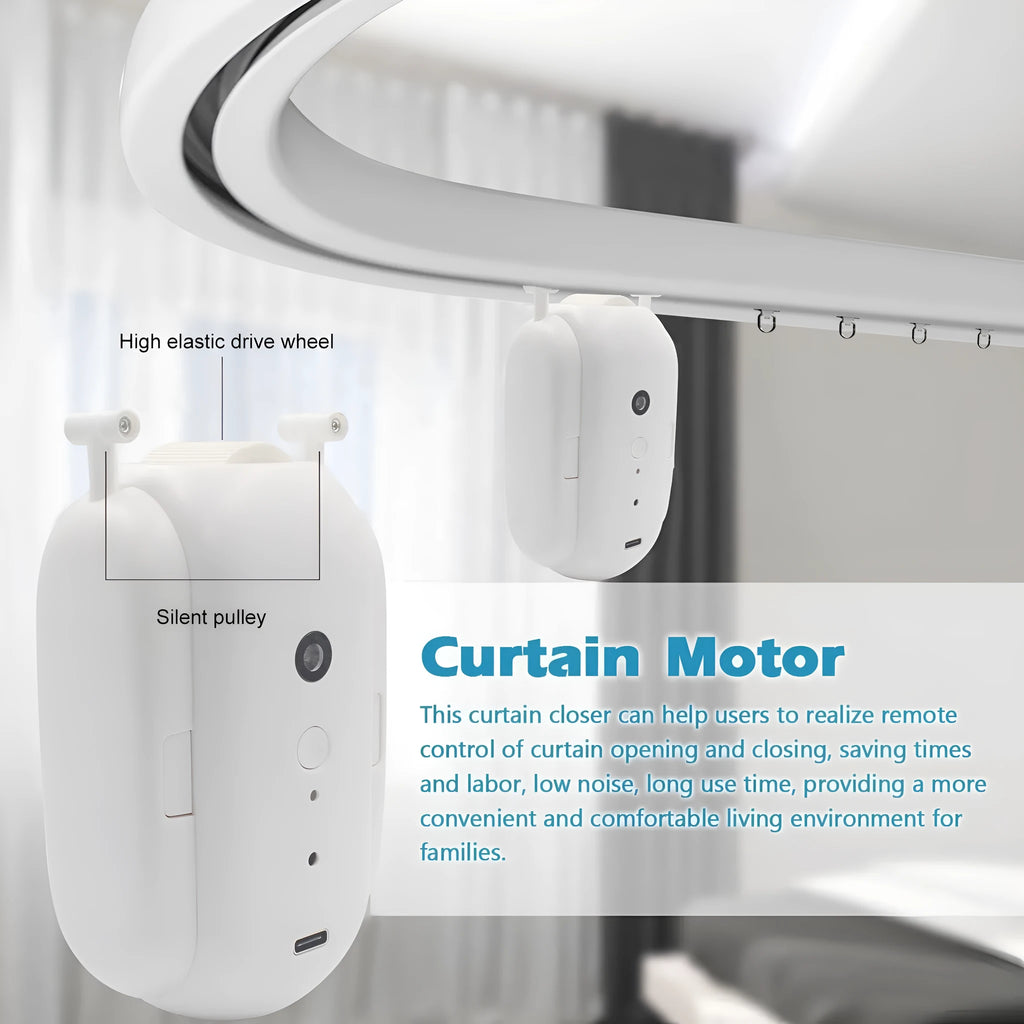 Smart curtain robot with Bluetooth and app control mounted on a rail