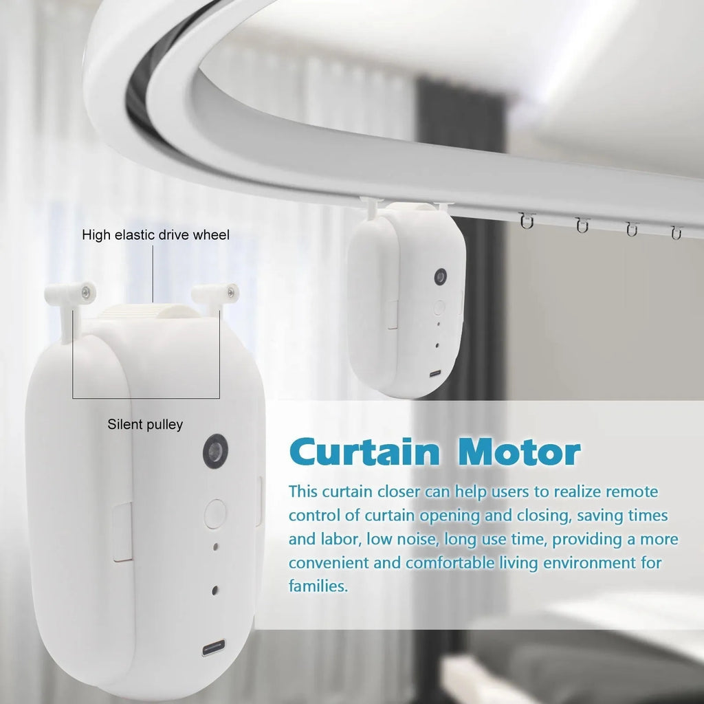 Smart curtain robot with Bluetooth and app control mounted on a rail