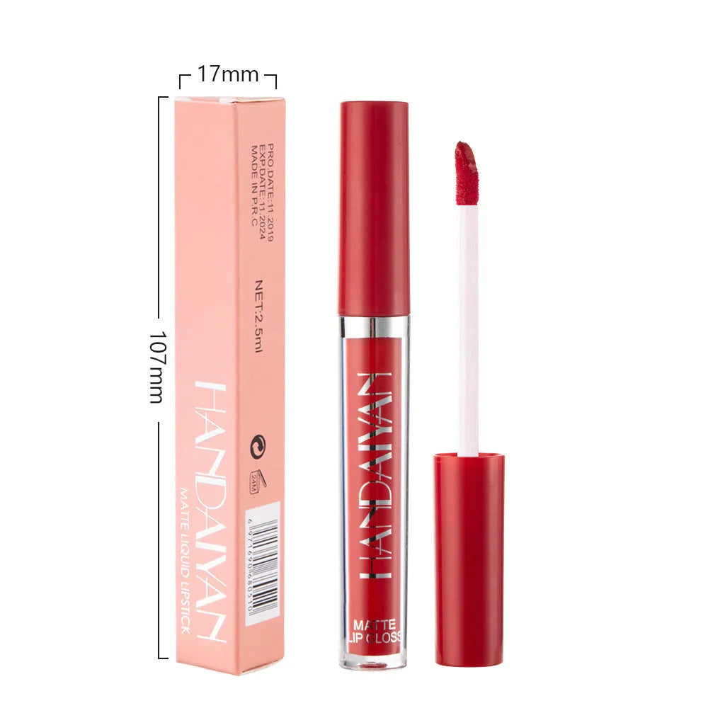 Matte non-stick cup liquid lipstick tube in 2.5ml size showing various colour options