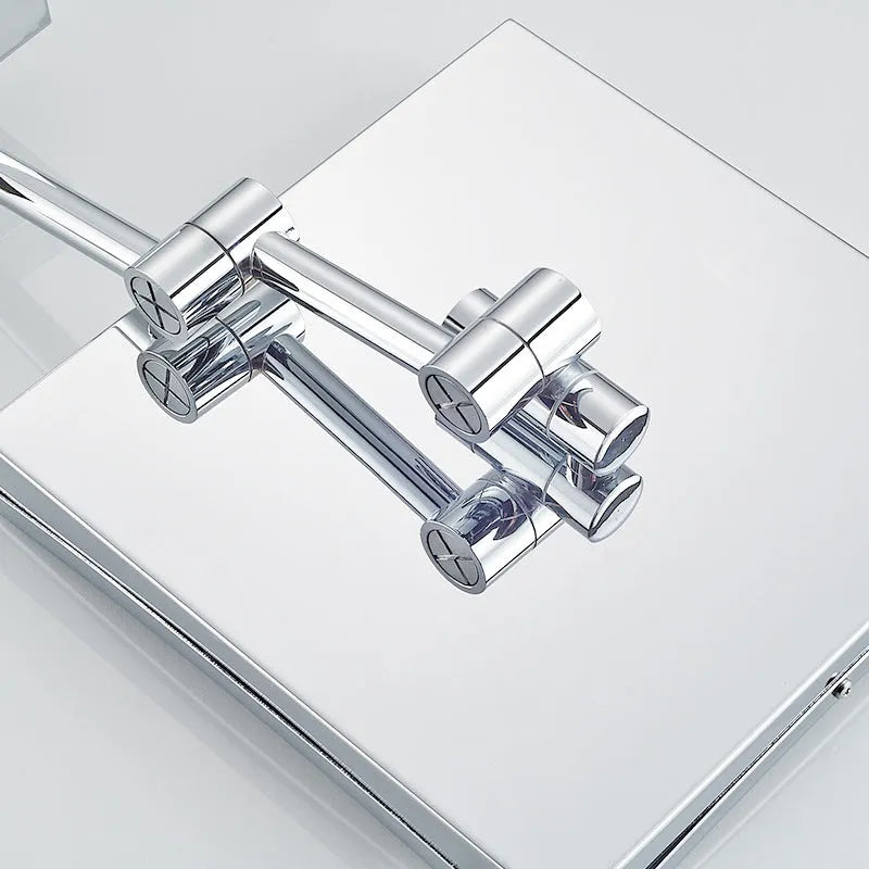 8.5-inch stainless steel folding makeup mirror in silver finish with adjustable viewing angle