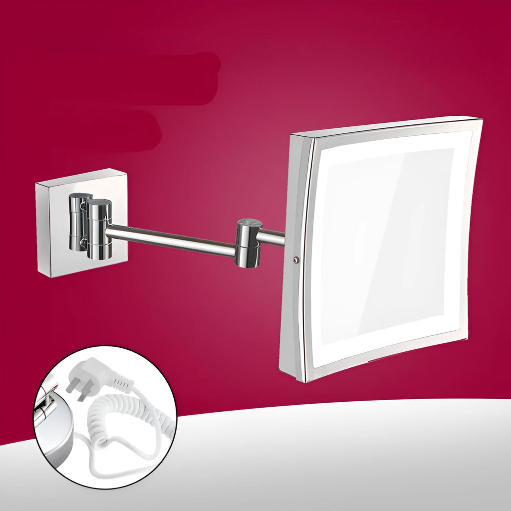 8.5-inch stainless steel folding makeup mirror in silver finish with adjustable viewing angle