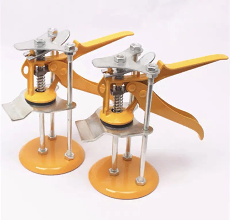 Adjustable height tile raising locator with electroplated metal alloy construction measuring 23.5 by 6.5 centimetres