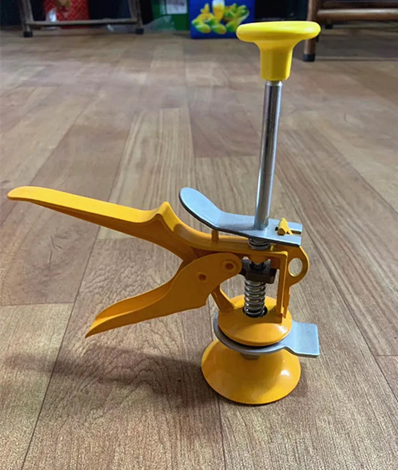Adjustable height tile raising locator with electroplated metal alloy construction measuring 23.5 by 6.5 centimetres
