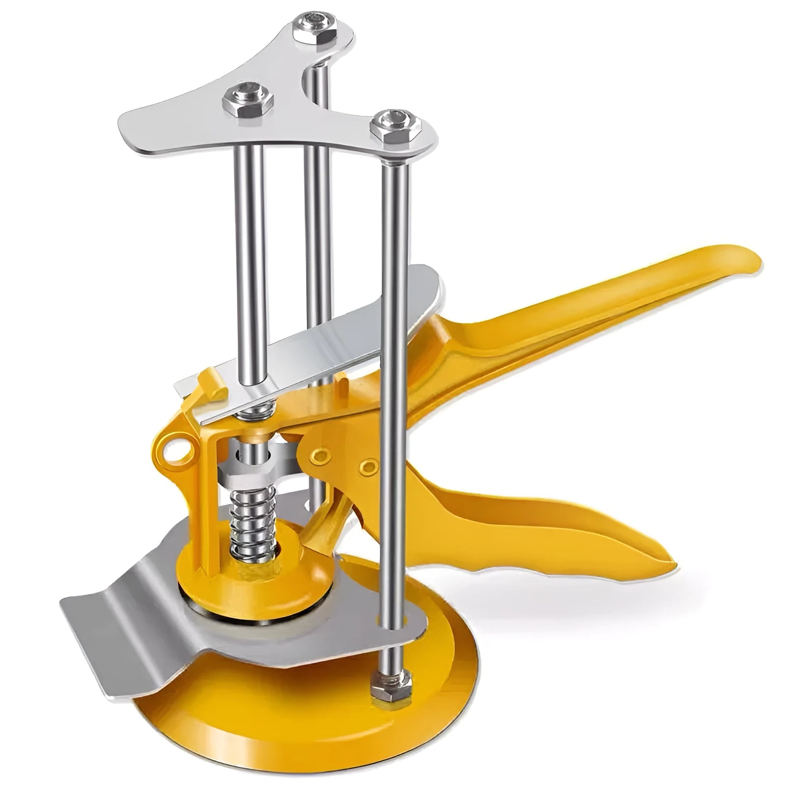 Adjustable height tile raising locator with electroplated metal alloy construction measuring 23.5 by 6.5 centimetres
