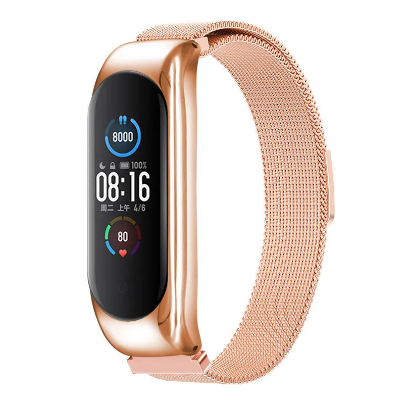 Solid three-bead metal wristband for Mi Band 5 and 3/4, 24.5cm length, rose gold colour