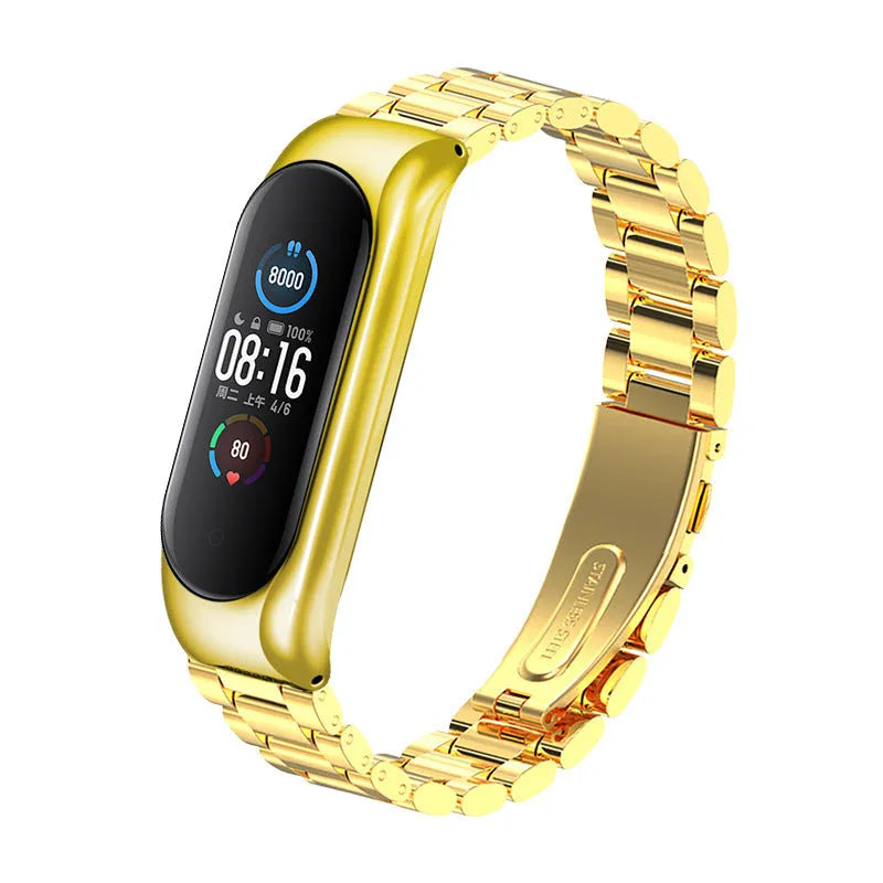 Solid three-bead metal wristband for Mi Band 5 and 3/4, 24.5cm length, rose gold colour