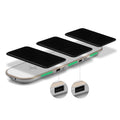 Universal 3-in-1 Qi wireless charger base pad in black and white with USB cable