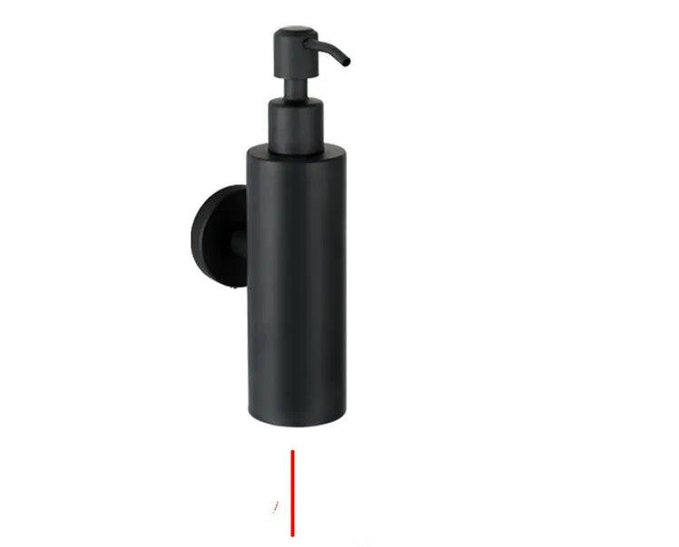 Wall-mounted 304 stainless steel pendant lotion bottle in brushed finish on a bathroom wall