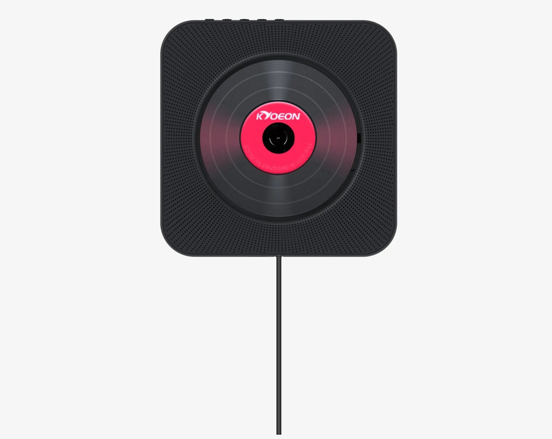 Wall-mounted CD player with DVD and MP3 playback in black, featuring tray-type disc loading and wall mounting kit.