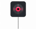 Wall-mounted CD player with DVD and MP3 playback in black, featuring tray-type disc loading and wall mounting kit.