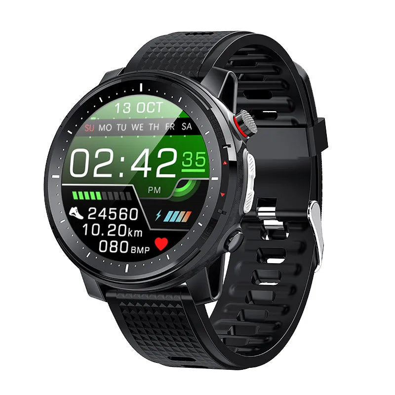 L15 IP68 waterproof Android smart watch with 1.3-inch round screen and black silicone strap