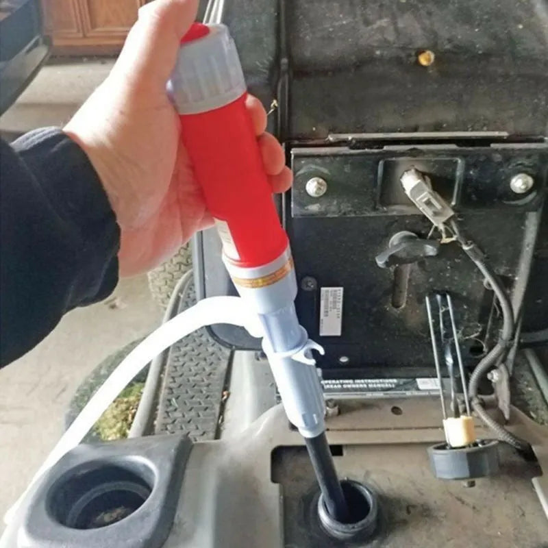 Blue manual siphon pump for fuel and liquid transfer with hand operation