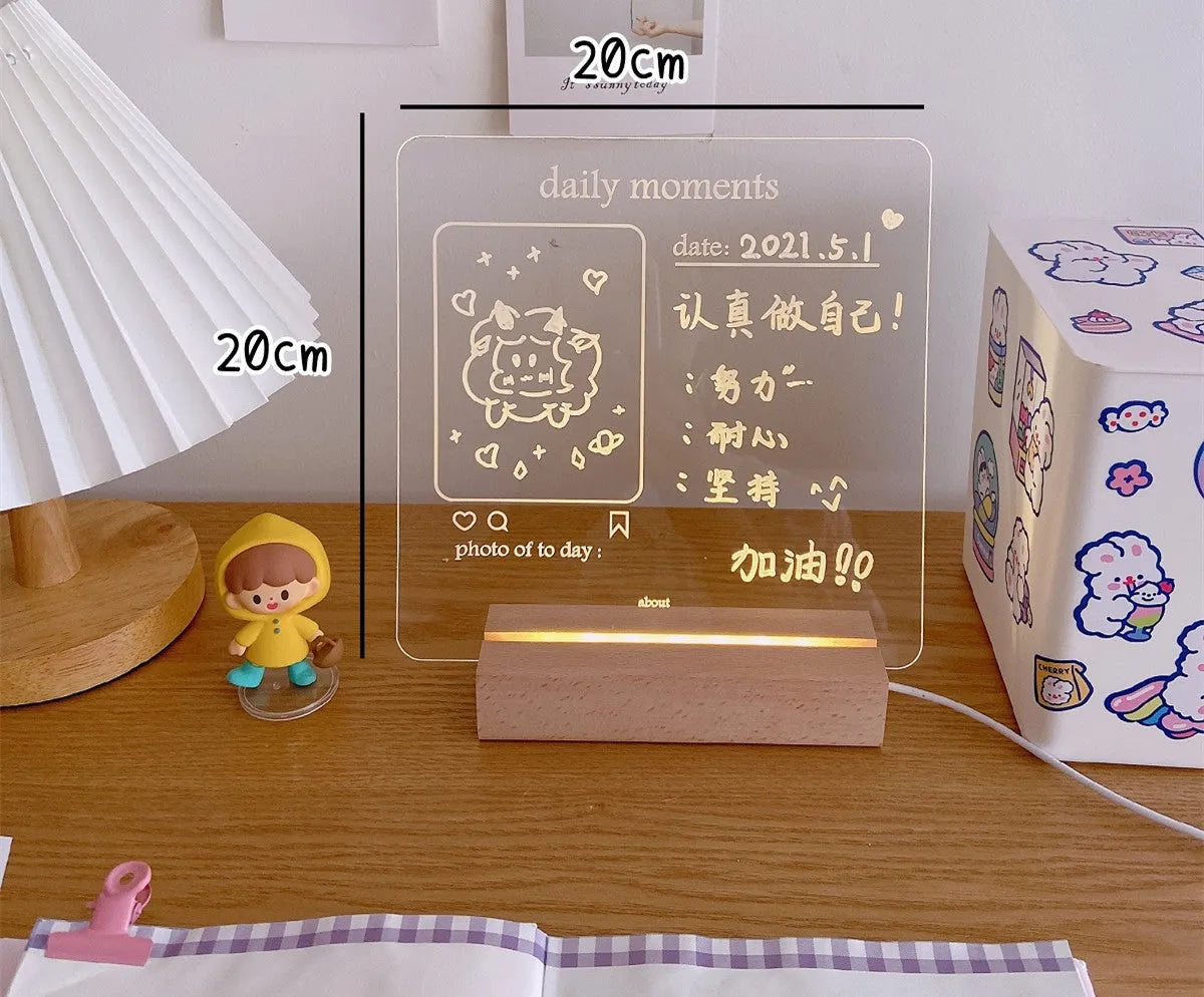 LED bedroom night light with erasable message board in multiple design options