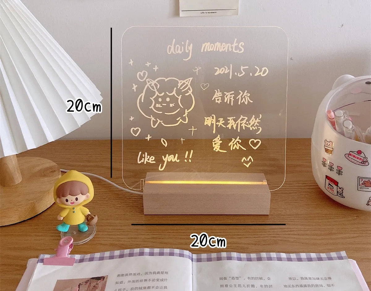 LED bedroom night light with erasable message board in multiple design options
