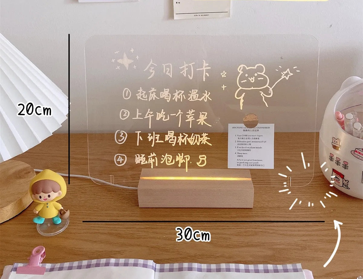 LED bedroom night light with erasable message board in multiple design options