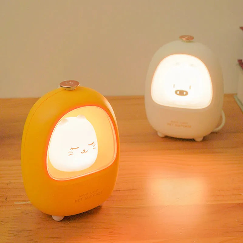 Cartoon bedside night light with touch dimming and LED soft glow on a table