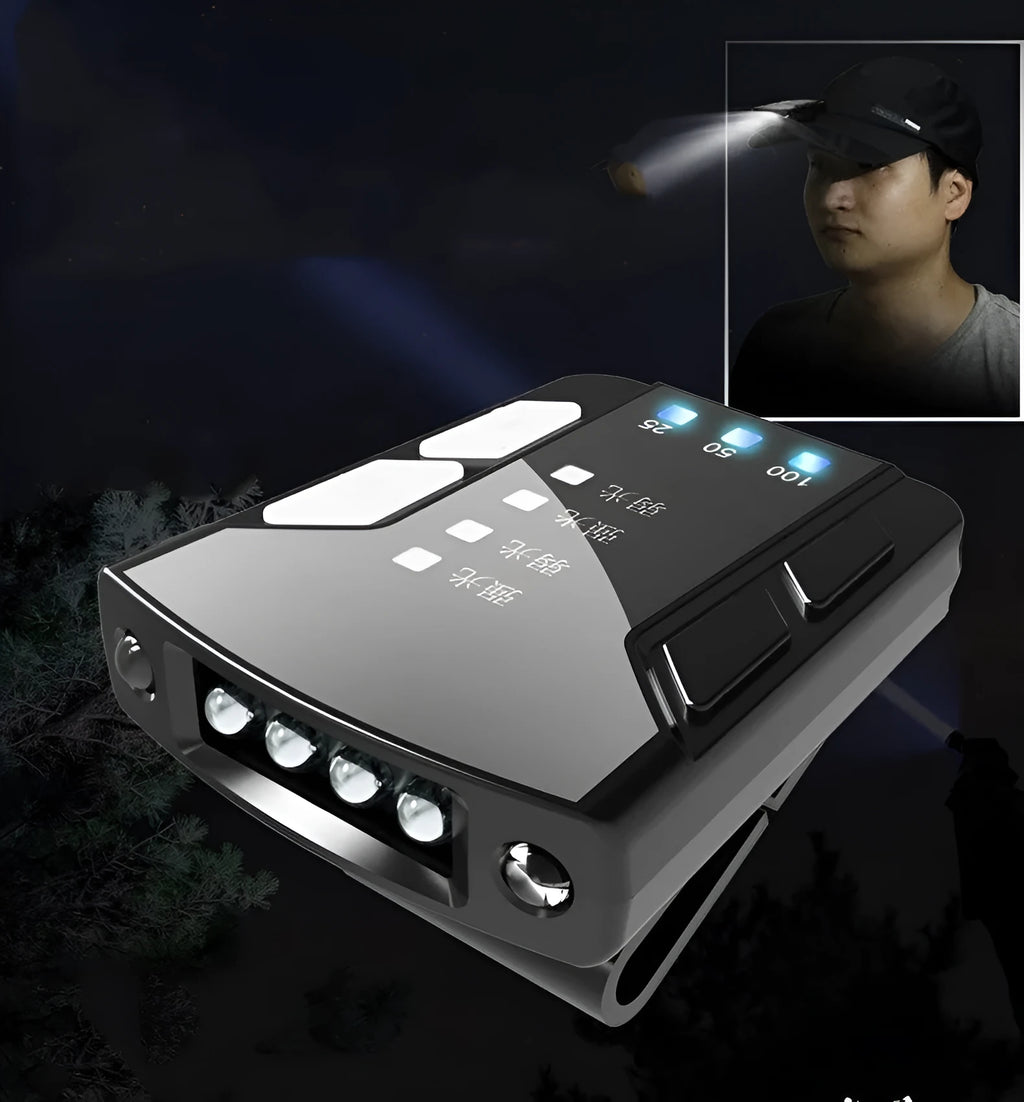USB rechargeable clip cap light for night fishing with charge display and 360-degree rotation