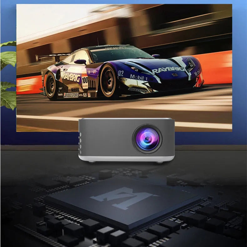 Mini portable projector in silver with 1080P HD support and ABS casing