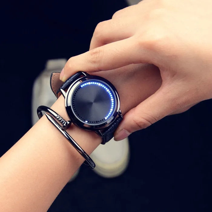 Electronic watch with blue light digital display in black or white colour options