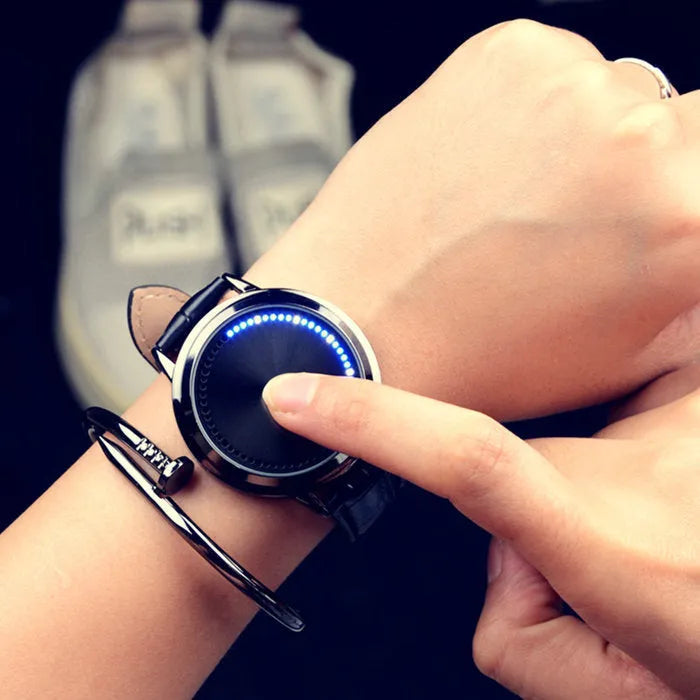 Electronic watch with blue light digital display in black or white colour options