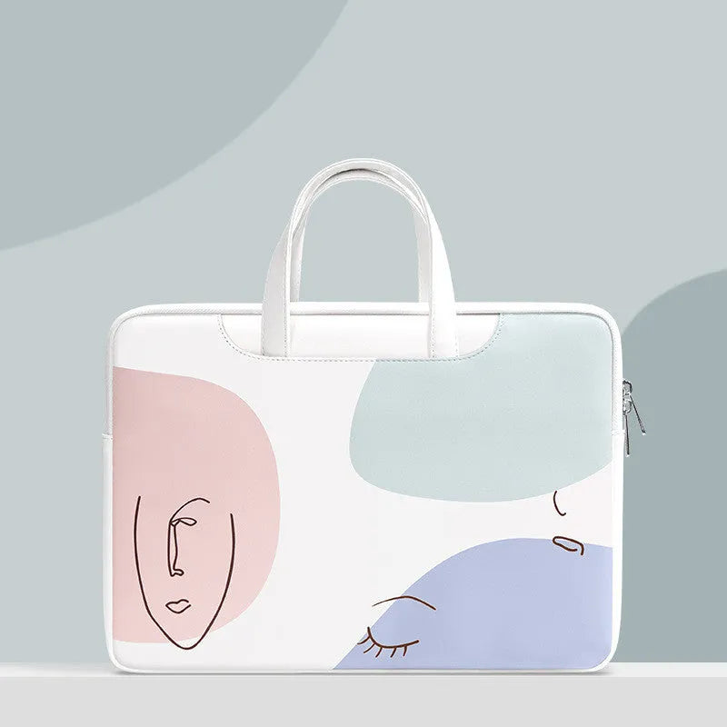 Blue waterproof PU leather laptop bag with soft handle and zipper opening for 15.6 inch devices