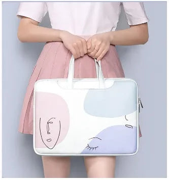 Blue waterproof PU leather laptop bag with soft handle and zipper opening for 15.6 inch devices