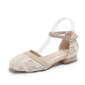 Women's apricot D'Orsay flats with ankle strap and 3cm low heel on suede upper