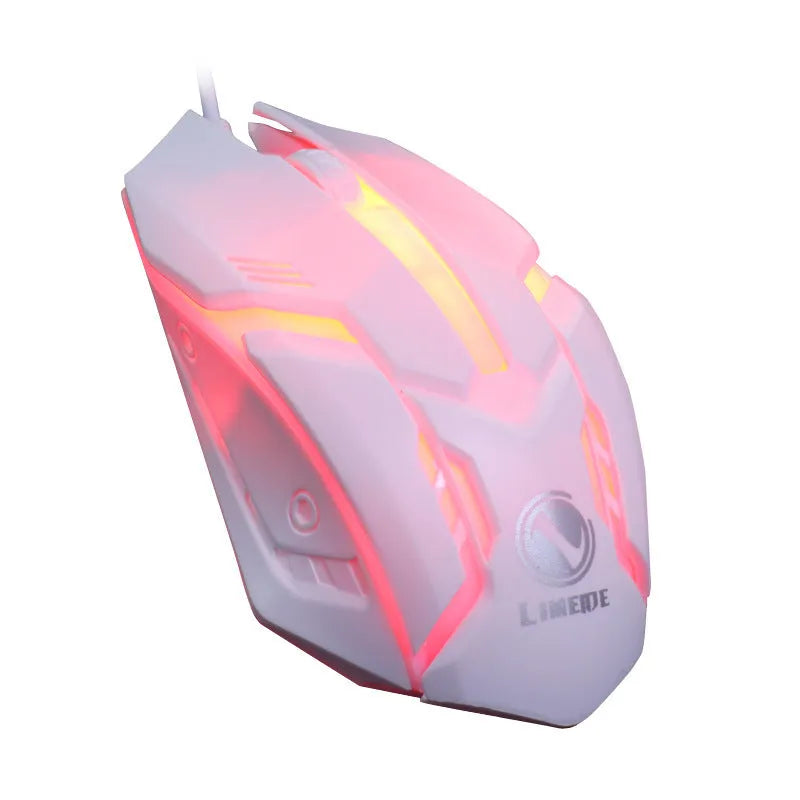 Wired luminous computer mouse with USB cable showing black and white colour options